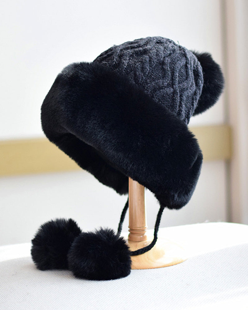 Pom Pom Kabelstrik Fuzzy Thermal Beanie Hat