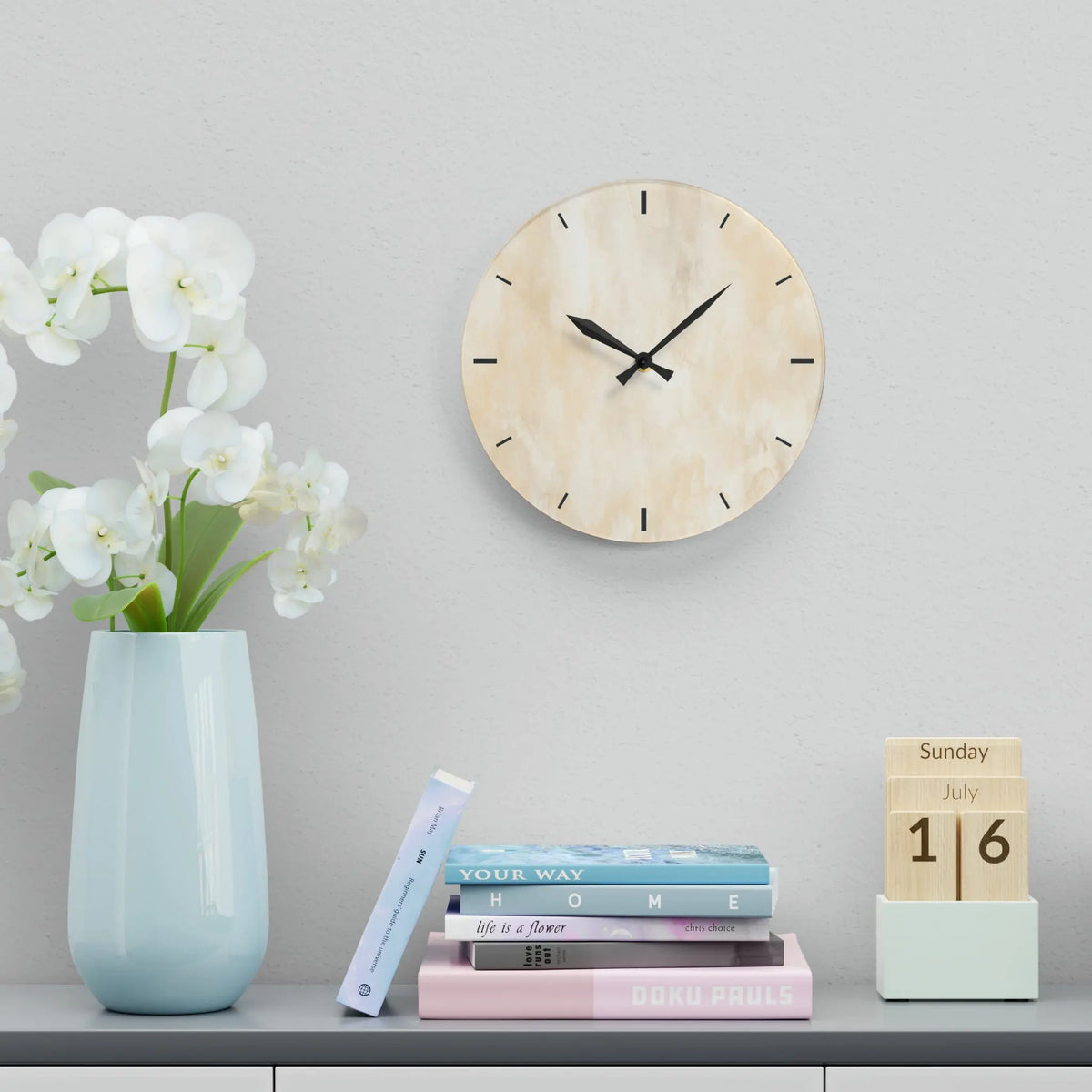 White Marble Acrylic Wall Clock - Graphic Jaw