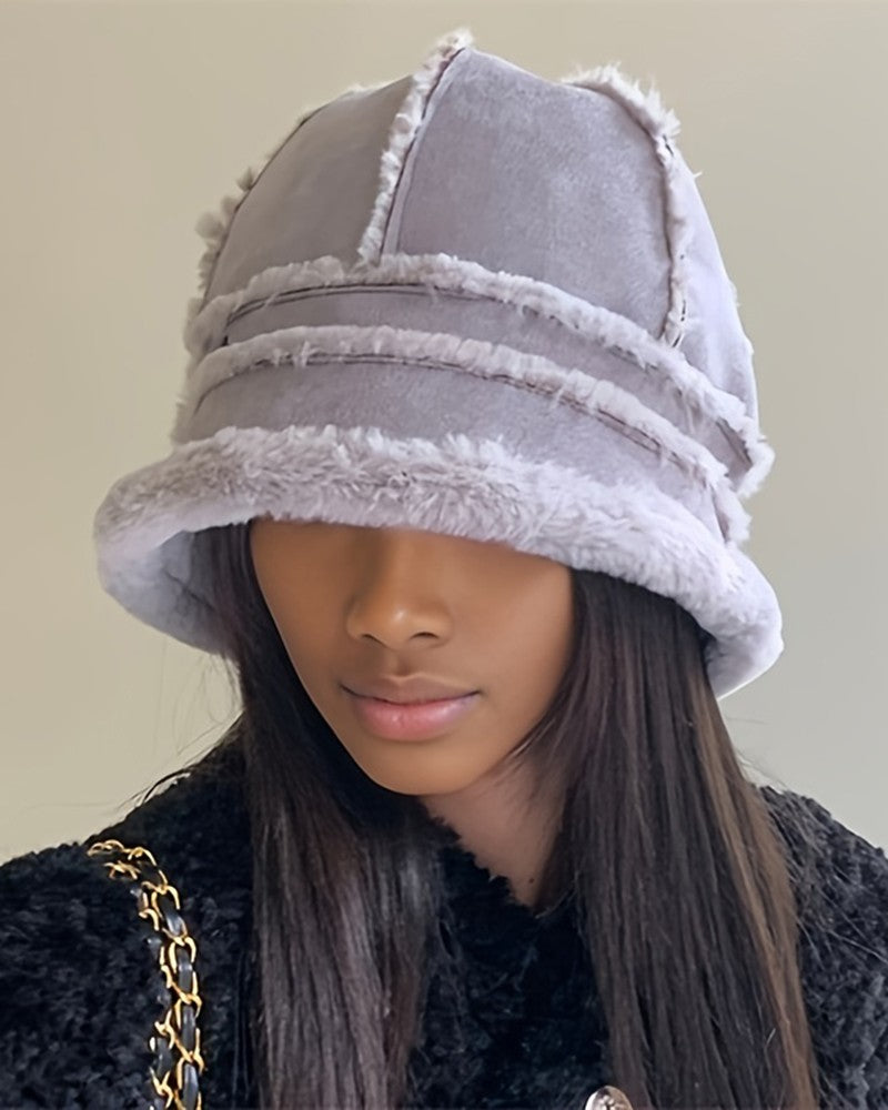 Faux Fur Piping Vinter Thermal Bucket Hat