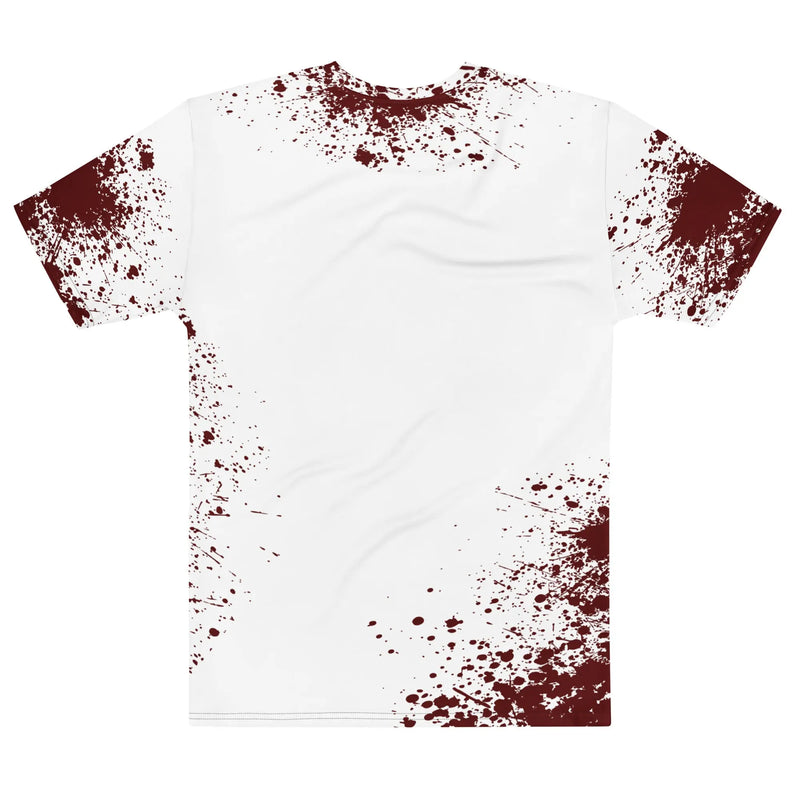 White t-shirt with maroon text reading ‘Aggies’ across the chest, featuring an all-over maroon paint splatter design