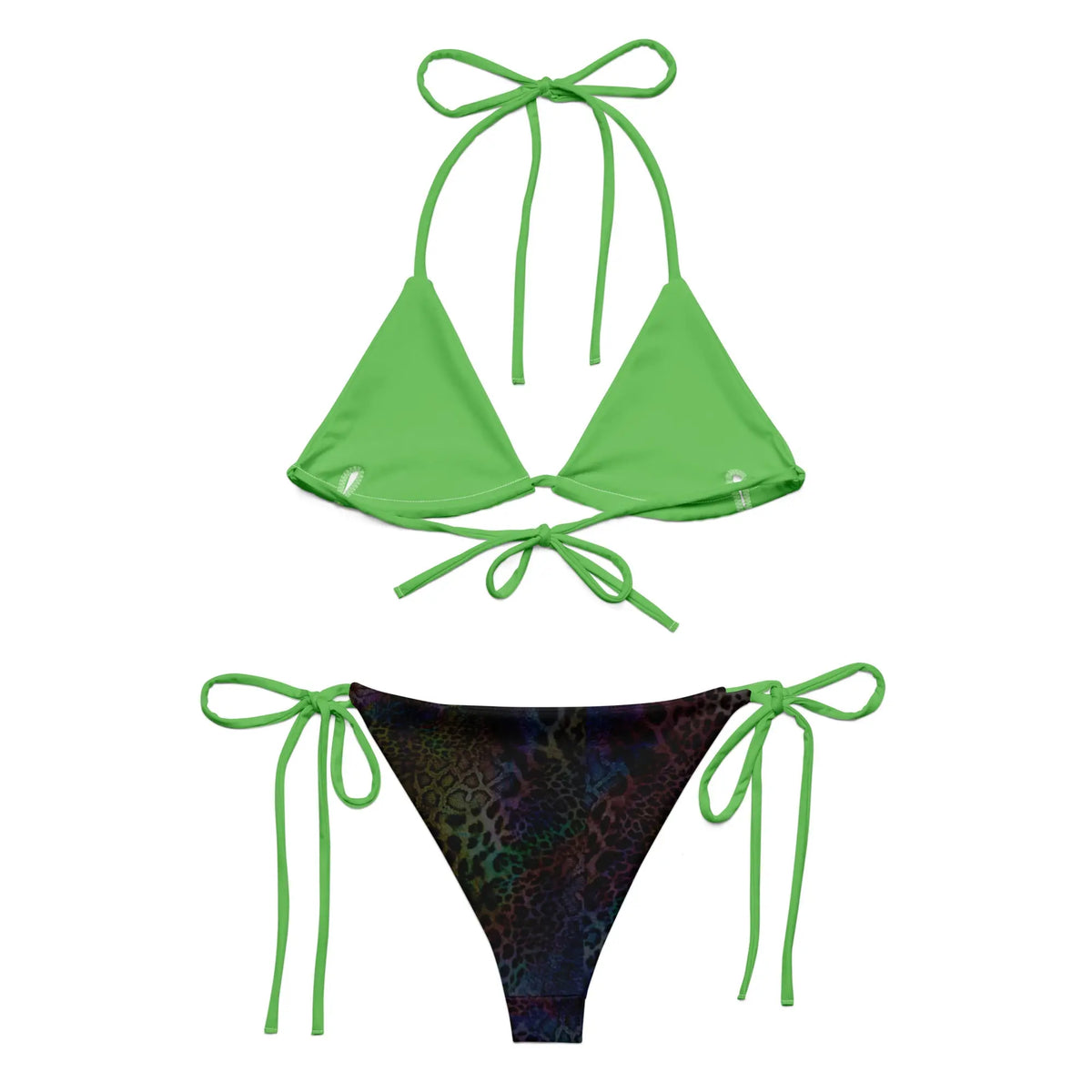 Black Leopard Print and Green String Bikini Set