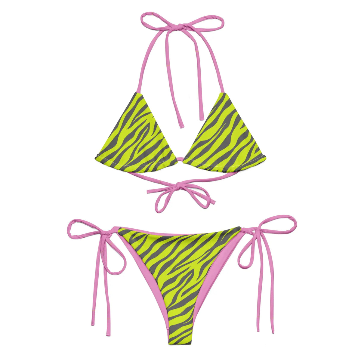 Chartreuse Rose Tiger Two-Piece String Bikini