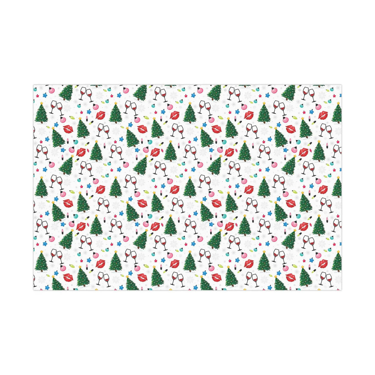 Christmas Trees, Kisses, and Wine White Gift Wrapping  Papers 30x20