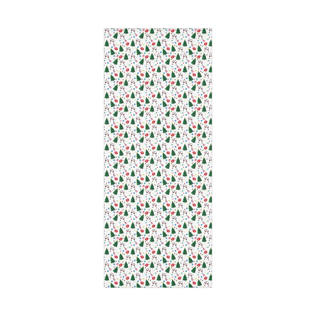 Christmas Trees, Kisses, and Wine White Gift Wrapping  Papers 30x72