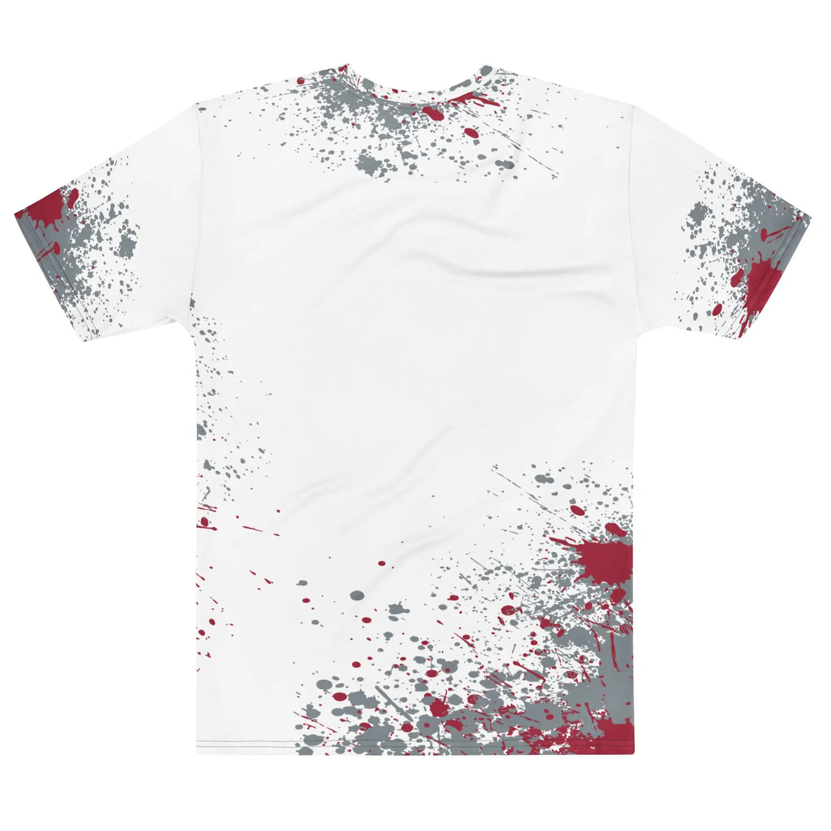 White t-shirt with crimson red text reading ‘Crimson Tide’ across the chest, featuring an all-over crimson and gray paint splatter design