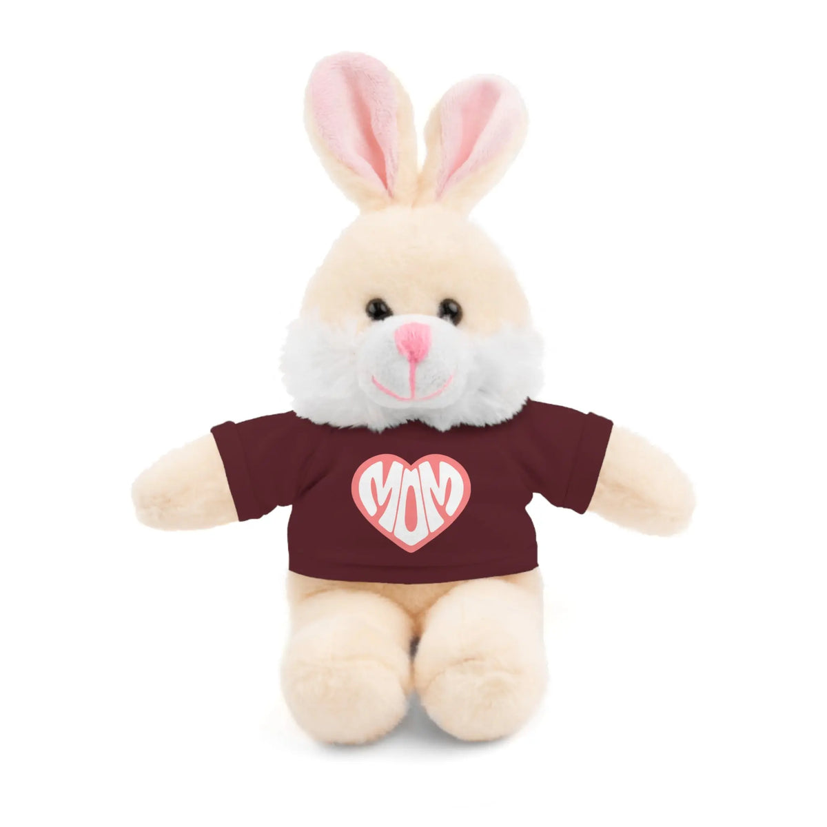 Cute Bunny Plush Toy with Mom Tee - Perfect Gift for Mother's Day Bunny With Burgundy T-shirt