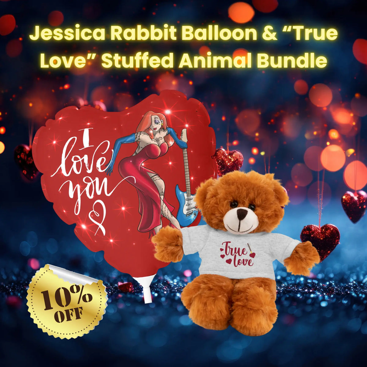 Jessica Rabbit Balloon & “True Love” Stuffed Animal Bundle