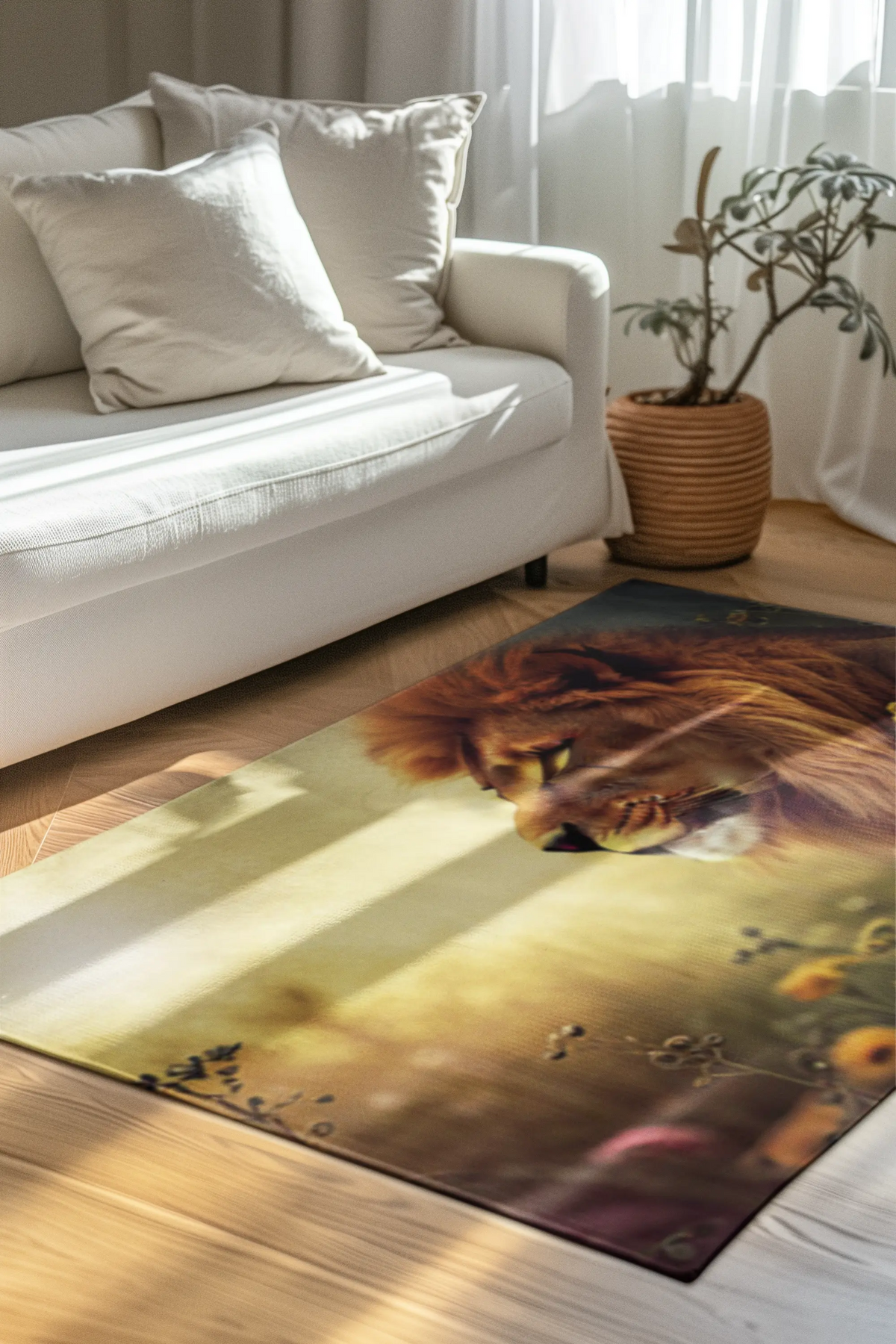 Lion and Floral Area Rug Size 36' x 24'; 60' x 36'; 72' x 48'