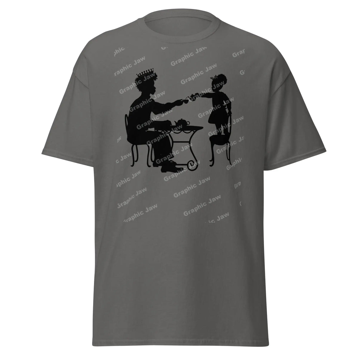African American King and Young Daughter Having A Tea Party Dark Grey T-shirt