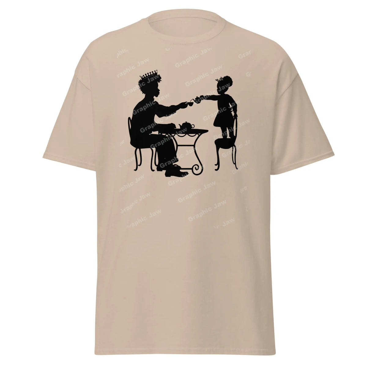 African American King and Young Daughter Having A Tea Party Brown T-shirt