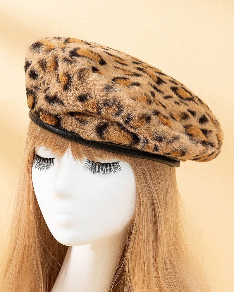 Leopard Fuzzy Winter Basker Cap