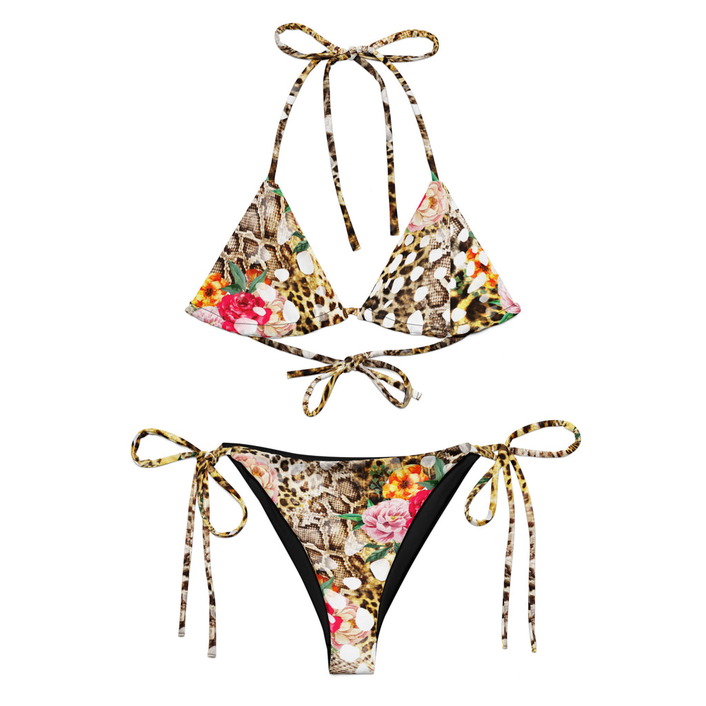 Floral Leopard Two-piece Drawstring Bikini Set