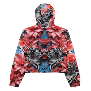 Zebra Floral Print Cropped Windbreaker Jacket | Graphic Jaw