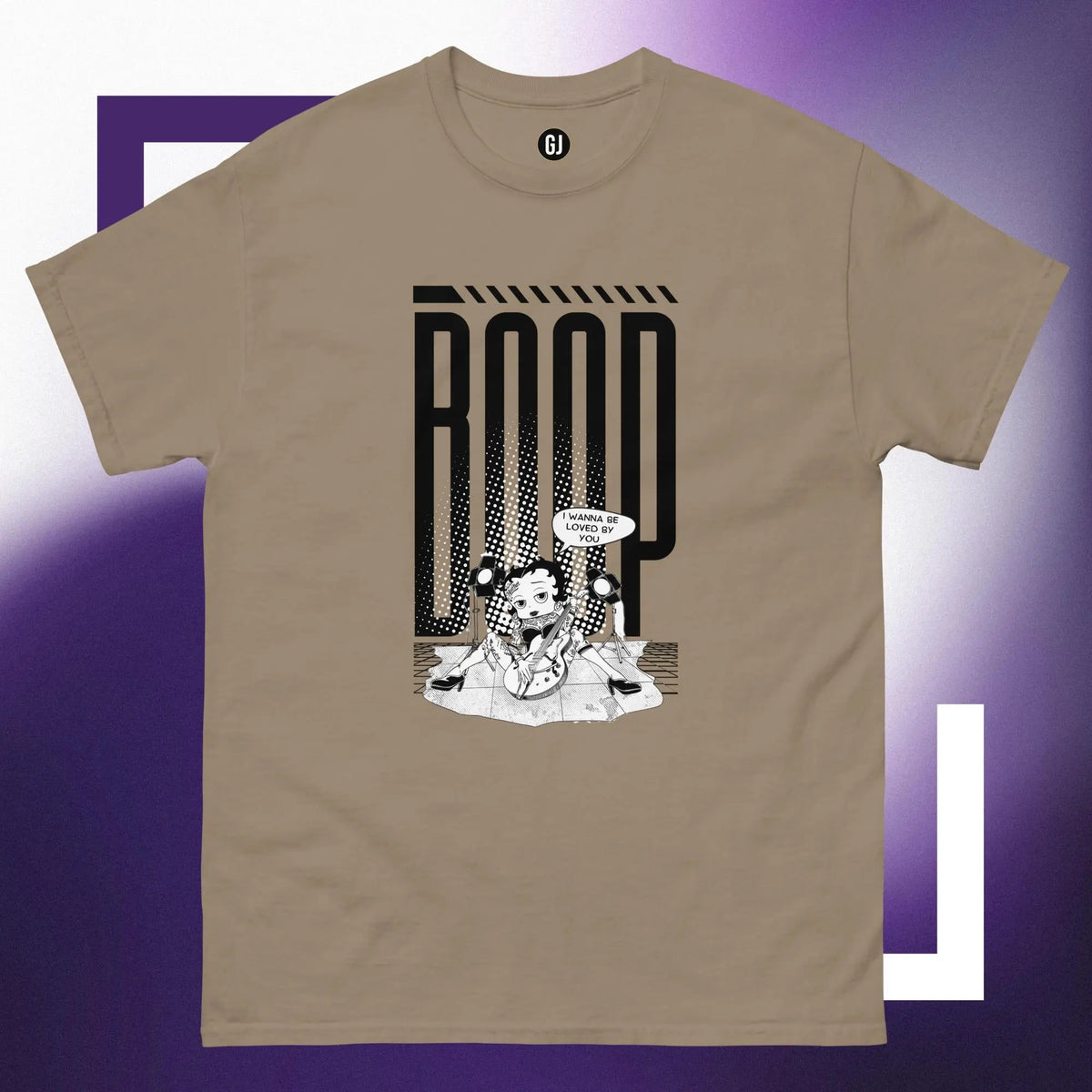 This exclusive tee showcases Betty Boop, reimagined in a unique and striking artistic style. Adorned with intricate tattoos that highlight her iconic charm, she plays a guitar with a seductive flair, exuding both confidence and retro glamour.