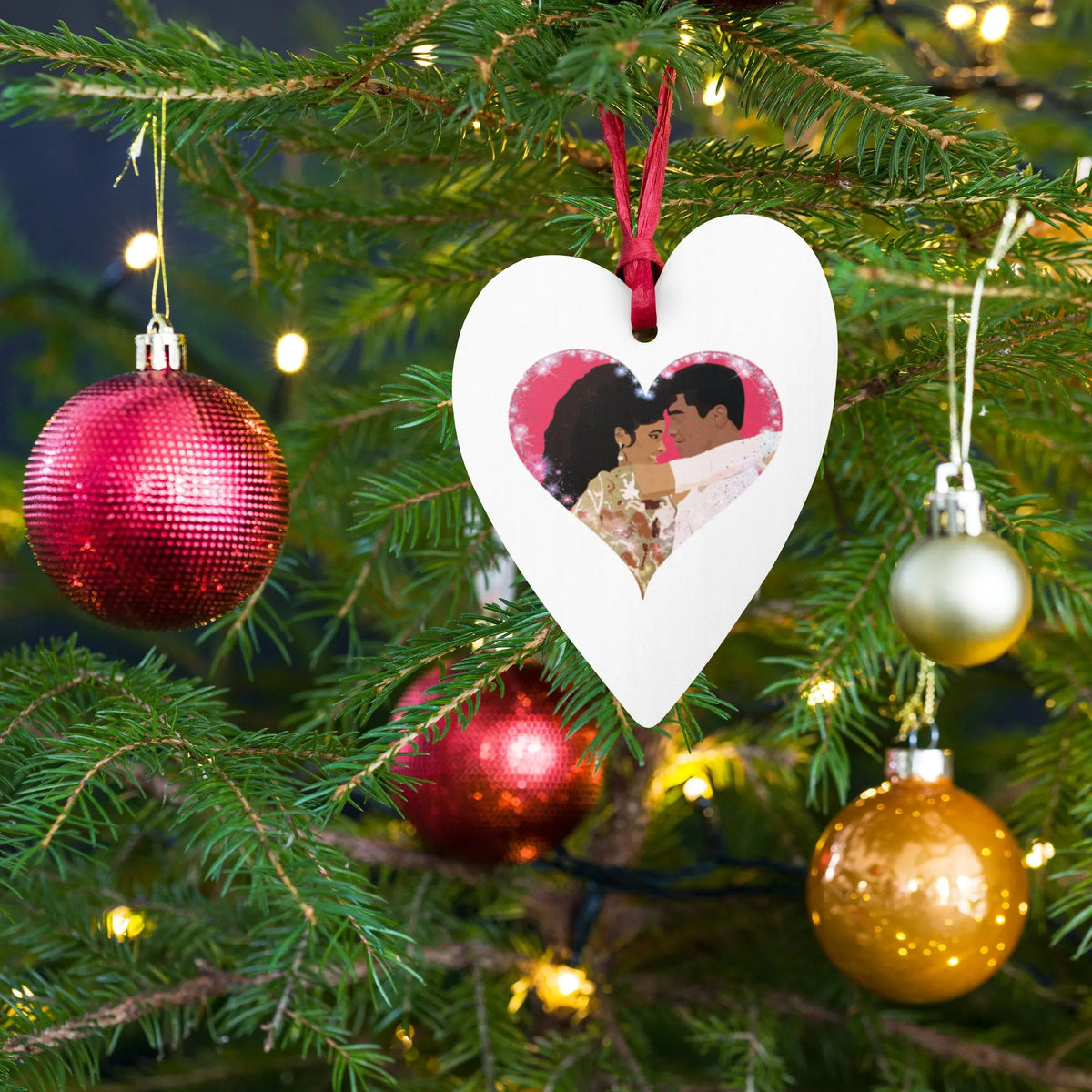 Bruce Leroy and Laura Charles "The Last Dragon" Christmas Heart Ornaments