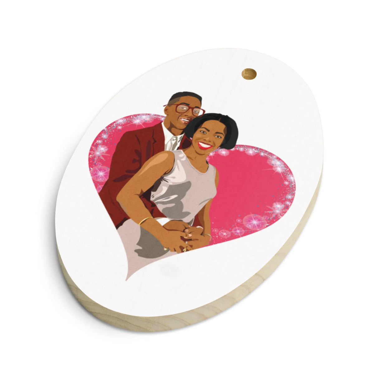 Family Matters Steve Urkel and Laura Winslow Christmas Wood Oval Ornament