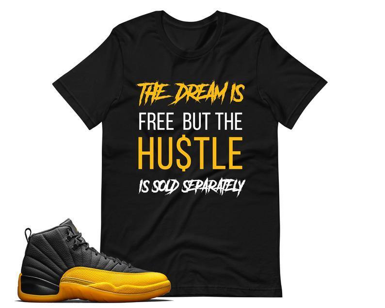 Air Jordan Black & University Gold Retro 12 "THE DREAM" T-shirt - Graphic Jaw