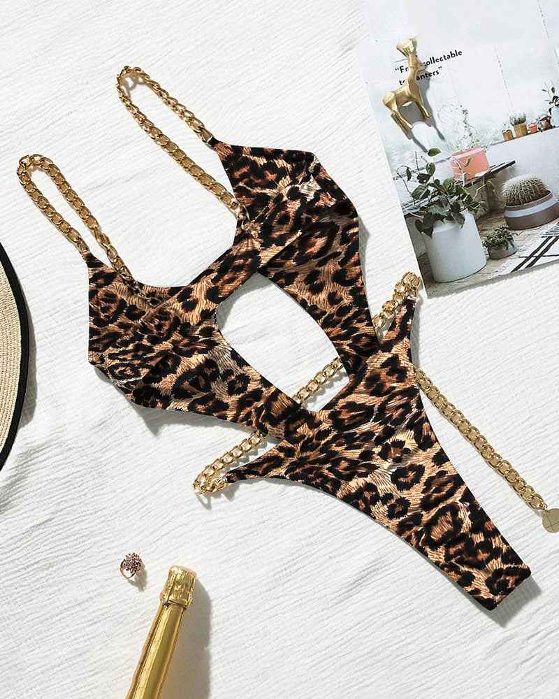 Leopard Chain One Piece Swimsuit.