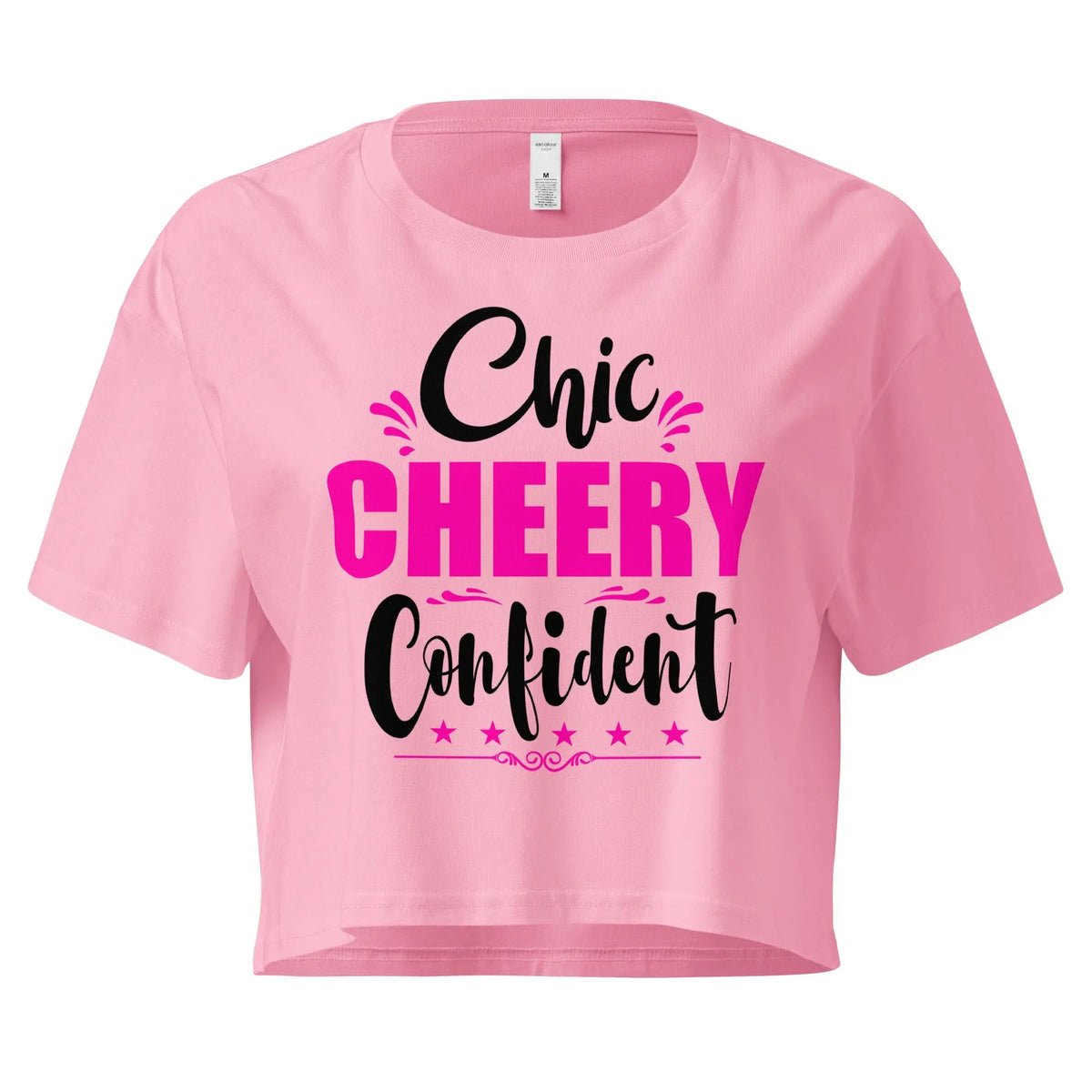 Chic, Cheery, and Confident pink crop top tee