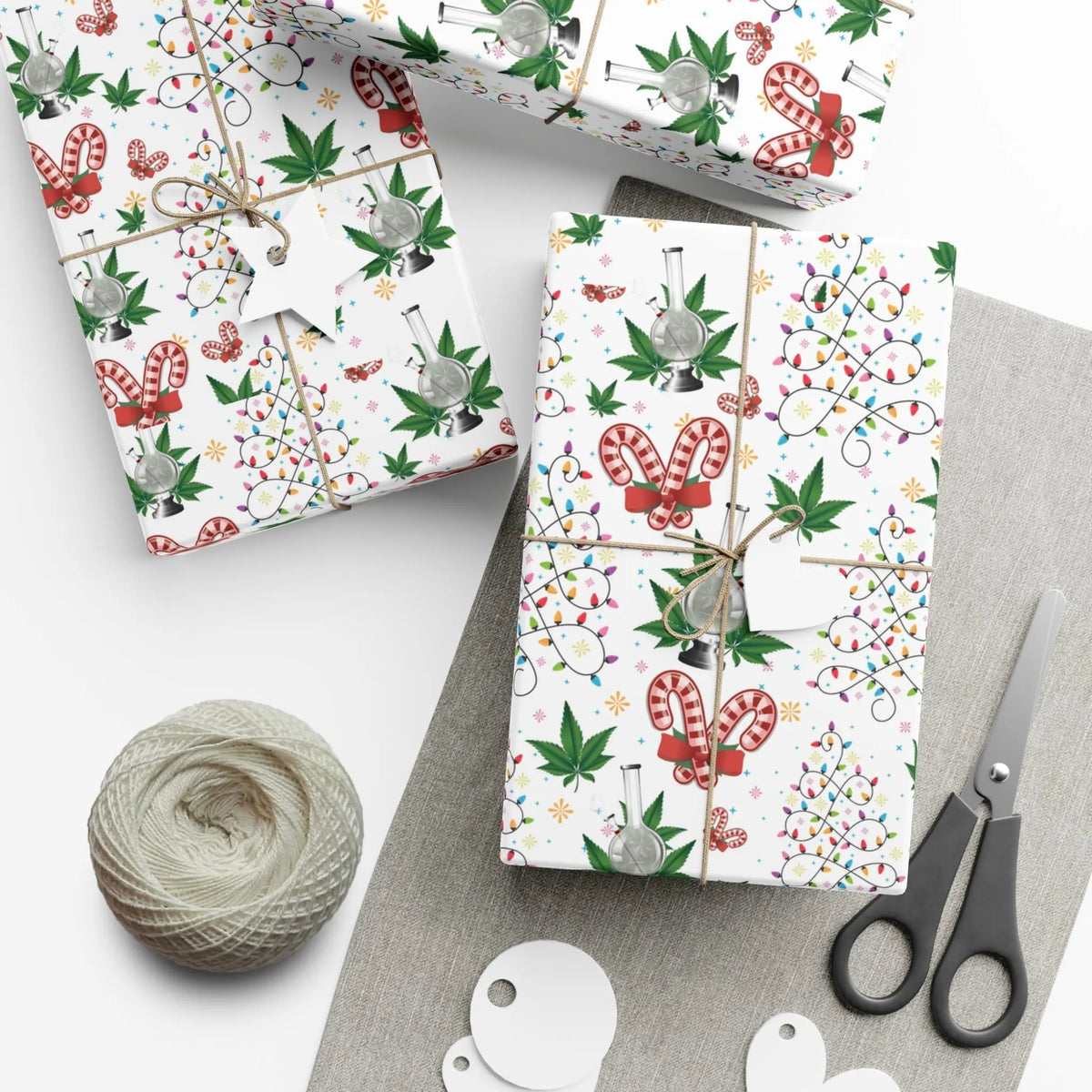 Graphic Jaw Cannabis, Candy Canes, and Christmas Trees Gift Wrapping Paper