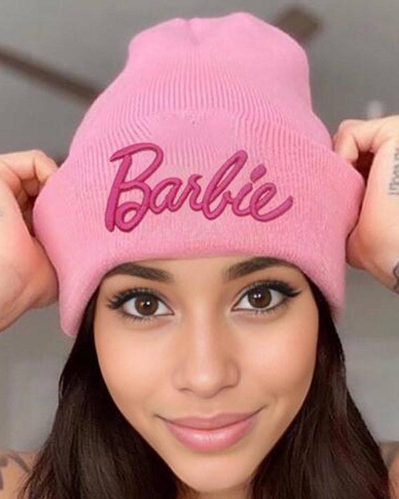 Barbie Letter Embroidery Winter Thermal Knit Hat