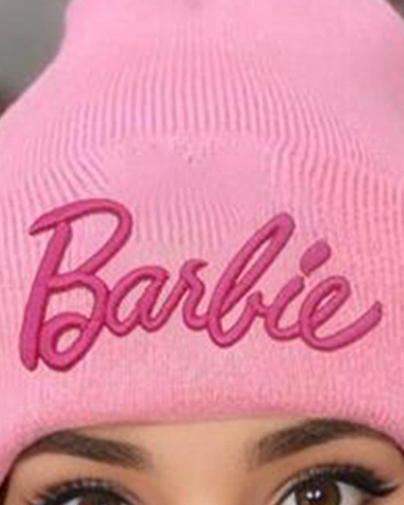 Barbie Letter Embroidery Winter Thermal Knit Hat