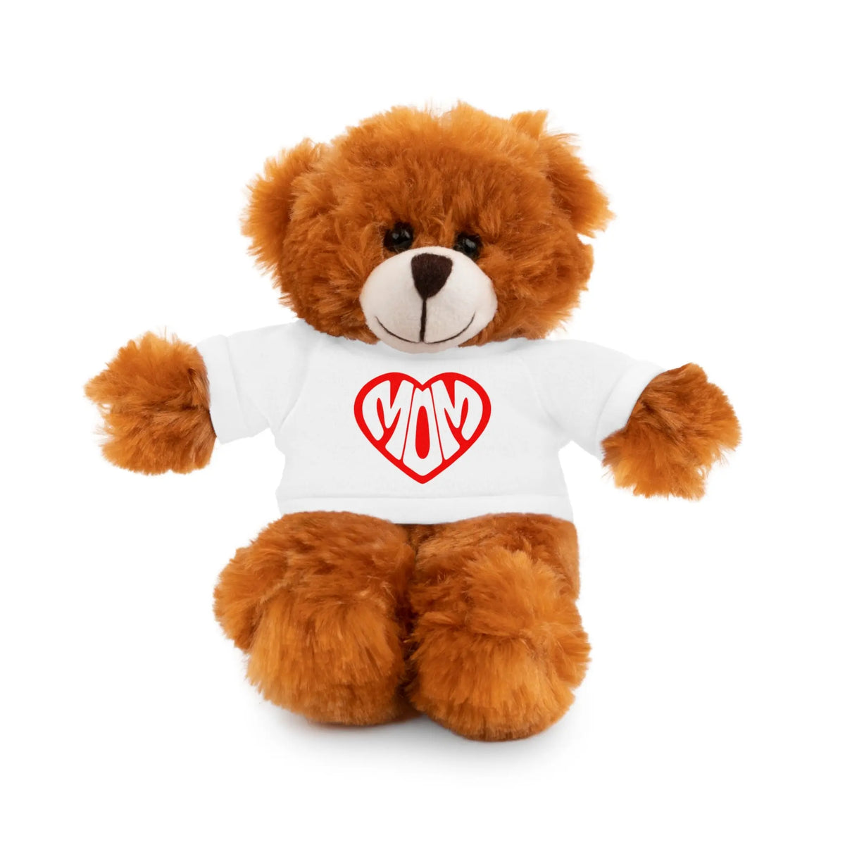 Adorable Stuffed Animal with 'Mom' Heart Tee - Perfect Gift for Mother's Day Bear in a white t-shirt