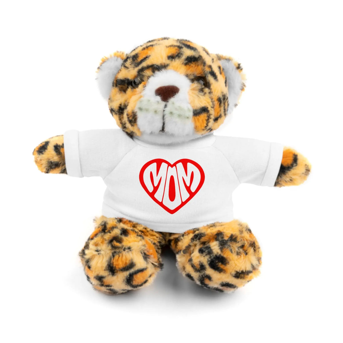 Adorable Stuffed Animal with 'Mom' Heart Tee - Perfect Gift for Mother's Day Jaguar in a white t-shirt