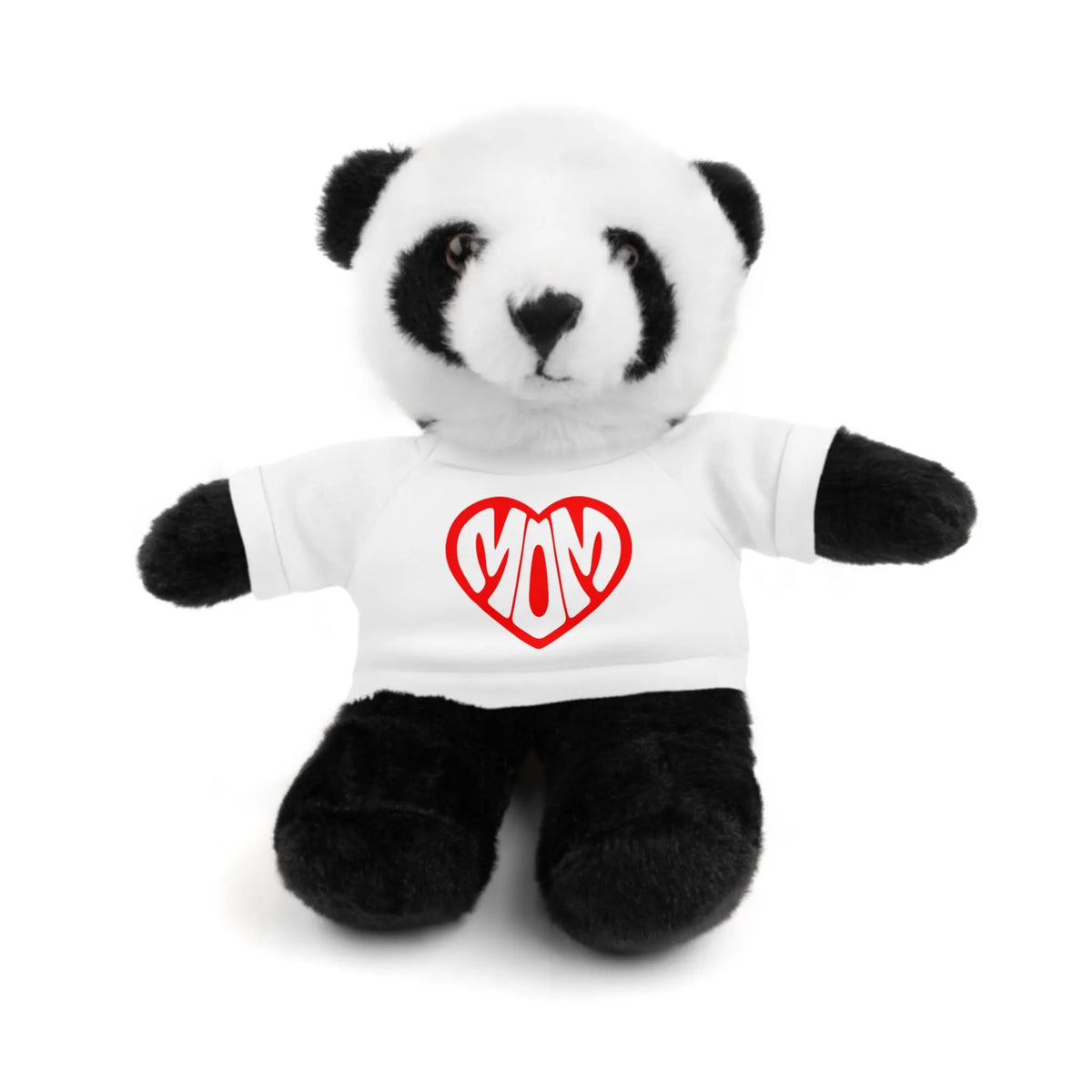 Adorable Stuffed Animal with 'Mom' Heart Tee - Perfect Gift for Mother's Day Panda in a white t-shirt