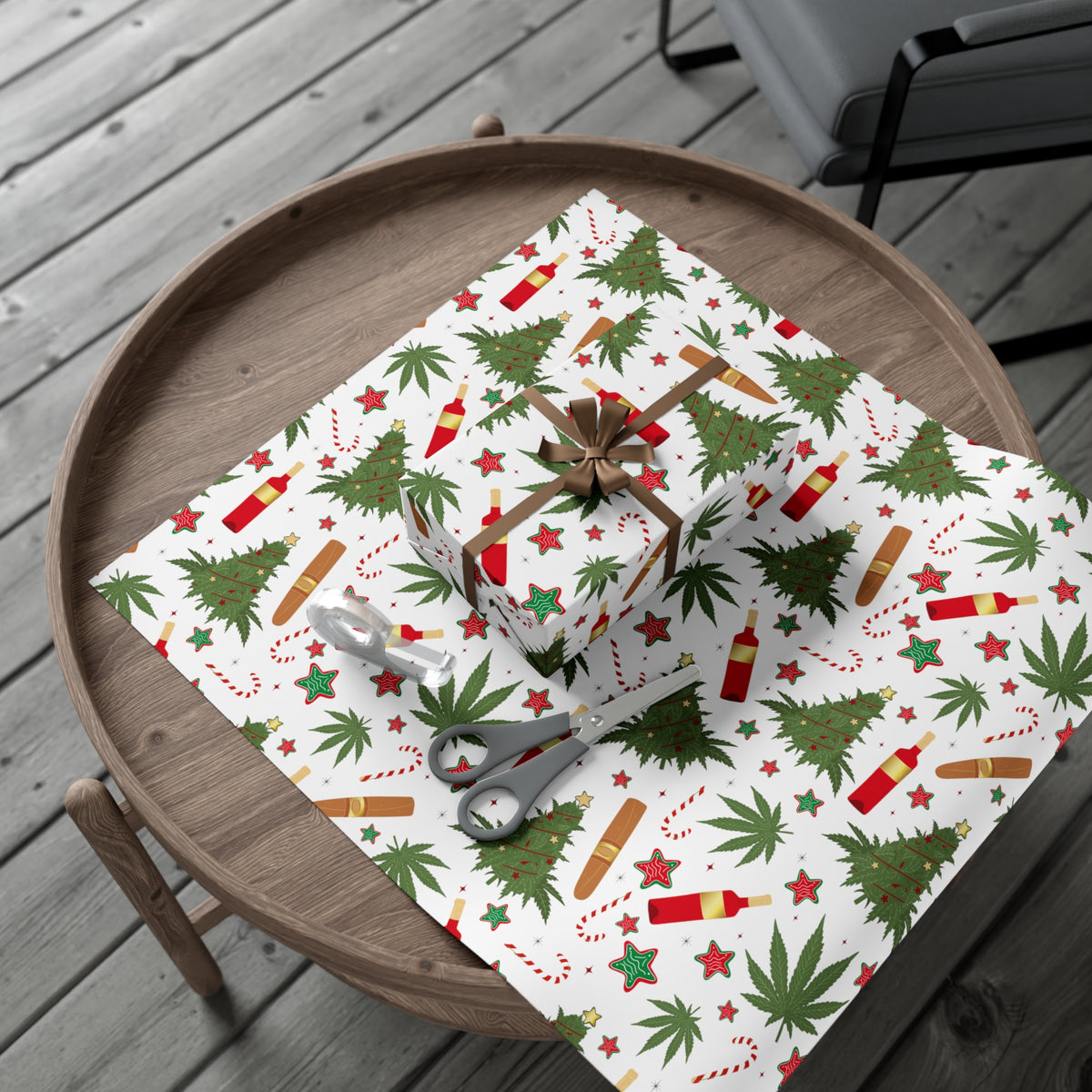 Cannabis, Christmas Trees, Wine & Candy Canes Gift Wrapping Paper