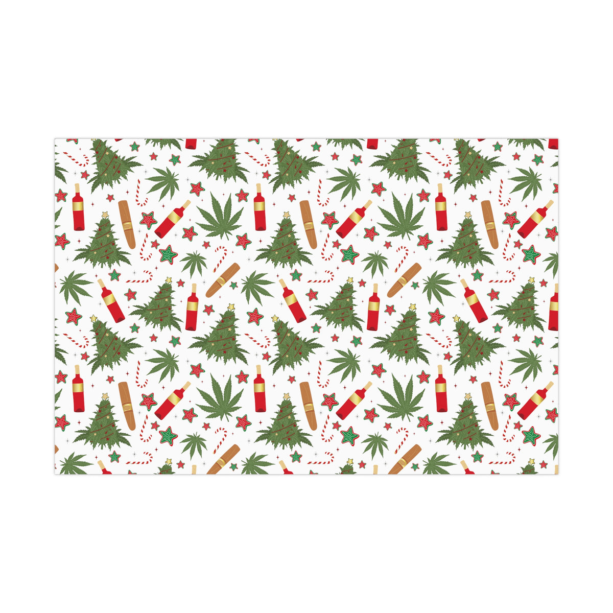 Cannabis, Christmas Trees, Wine & Candy Canes Gift Wrapping Paper 30x20