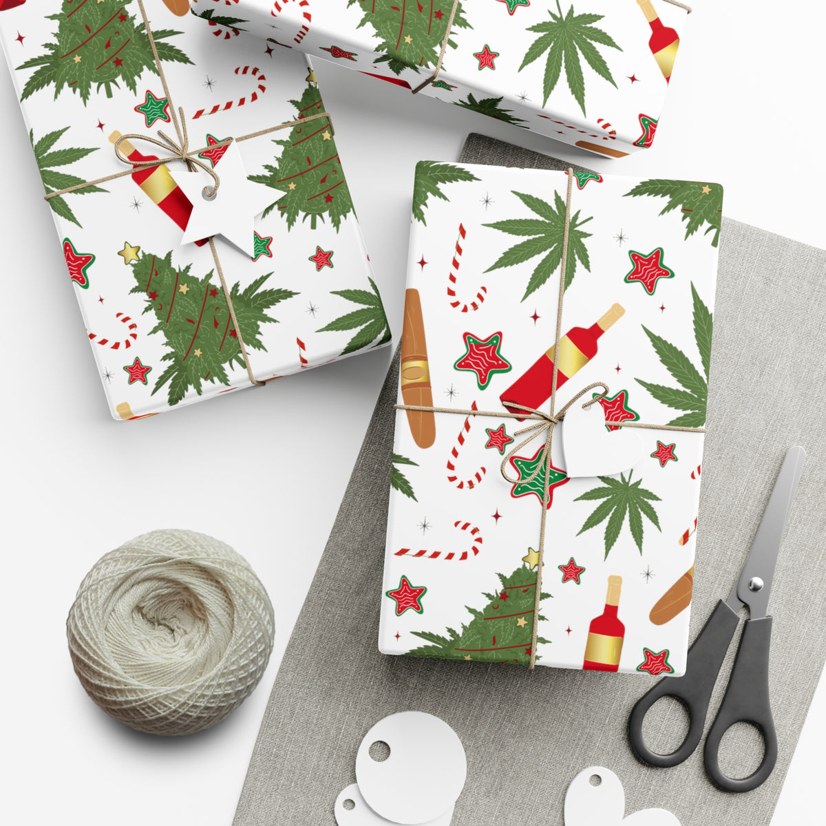 Cannabis, Christmas Trees, Wine & Candy Canes Gift Wrapping Paper