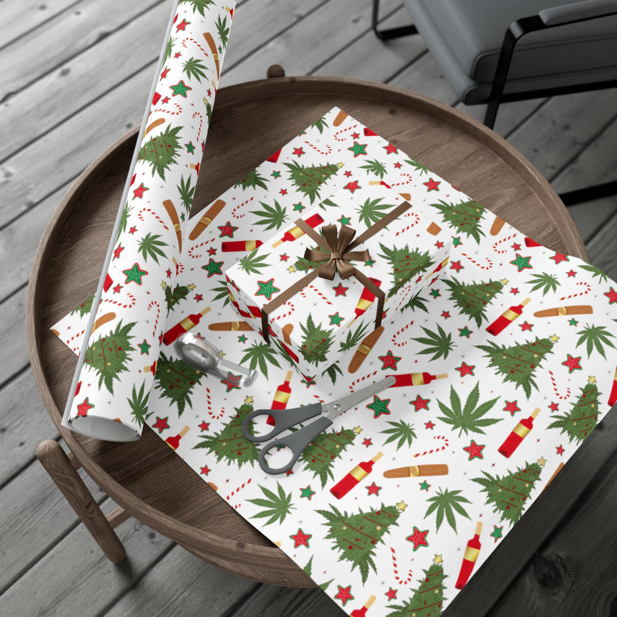 Cannabis, Christmas Trees, Wine & Candy Canes Gift Wrapping Paper