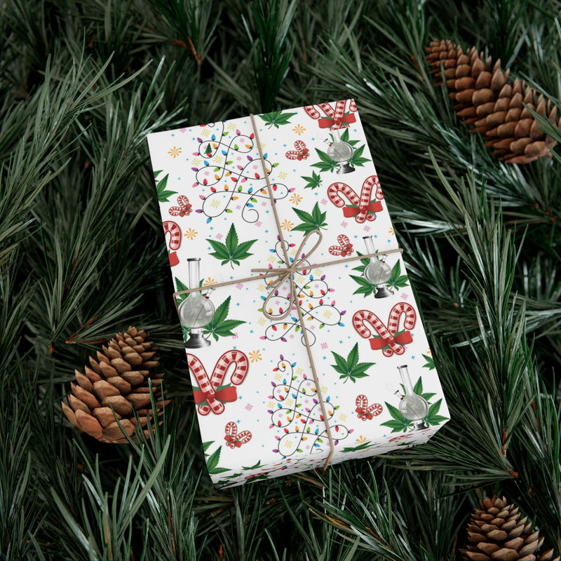 Cannabis, Christmas Trees, and Candy Canes White Gift Wrapping Paper