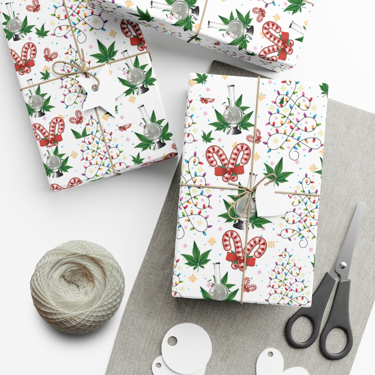 Cannabis, Christmas Trees, and Candy Canes White Gift Wrapping Paper