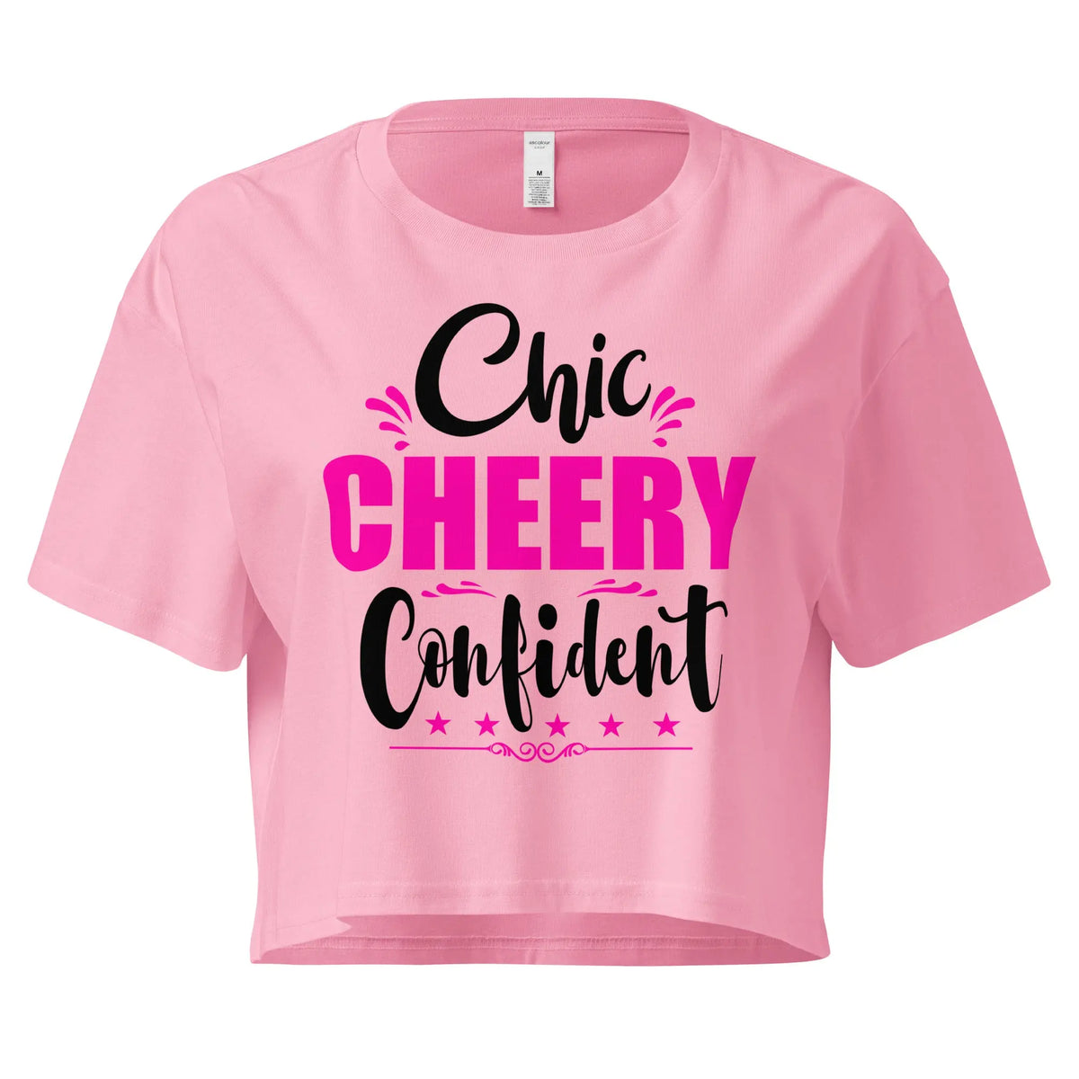 Bubble Gum Women’s crop tee with Chic, Cheery, Confident graphic design