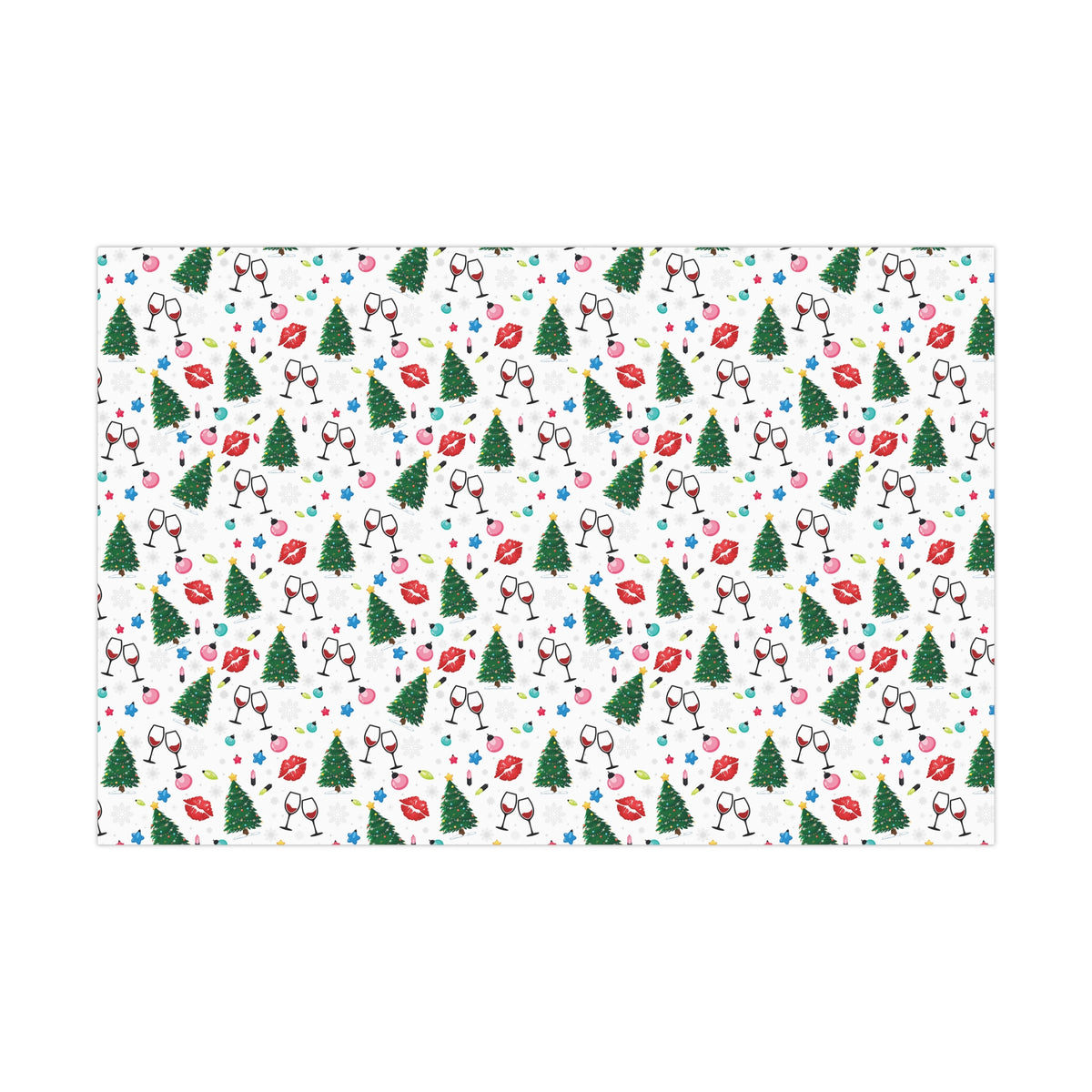 Christmas Trees, Kisses, and Wine White Gift Wrapping  Papers 30x20