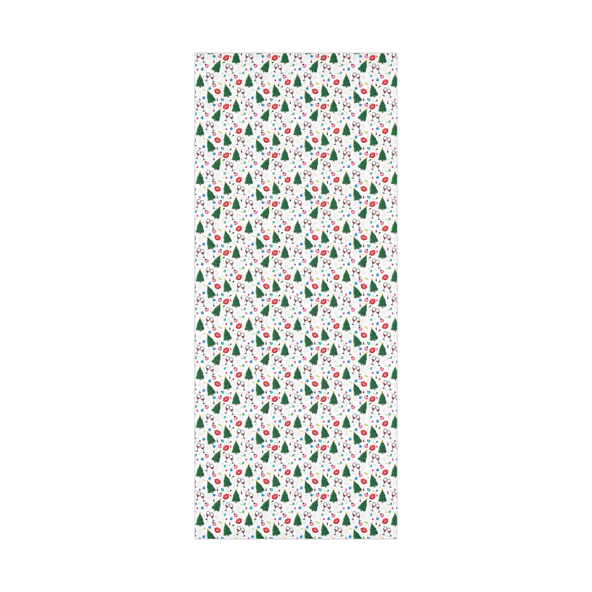 Christmas Trees, Kisses, and Wine White Gift Wrapping  Papers 30x72