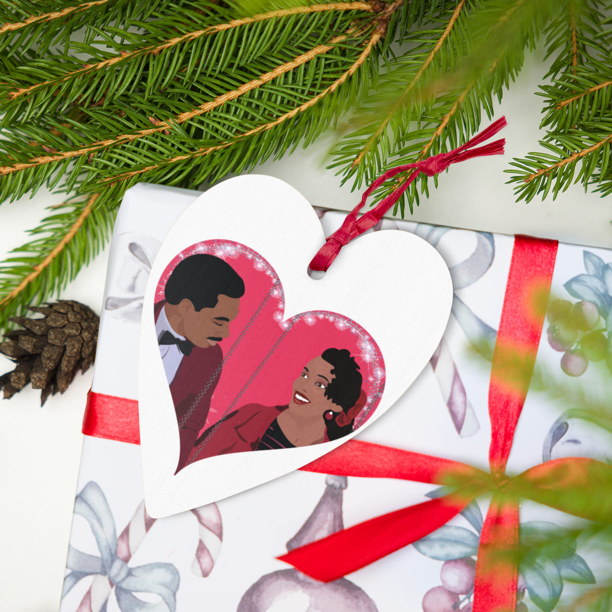 Coming to America Prince Akeem & Lisa Mcdowell Wood Heart Ornament