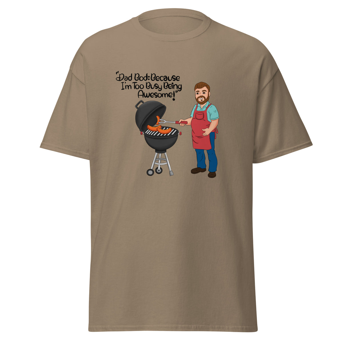 Dad Bod: Because I’m Too Busy Being Awesome | Funny African American Dad T-shirt | Fatherly greatness on a soft style t-shirt | Celebrating a pudgy dad grill master wielding his spatula as hotdogs are charring over flames on Father’s Day