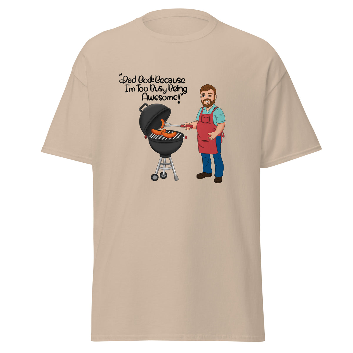 Dad Bod: Because I’m Too Busy Being Awesome | Funny African American Dad T-shirt | Fatherly greatness on a soft style t-shirt | Celebrating a pudgy dad grill master wielding his spatula as hotdogs are charring over flames on Father’s Day