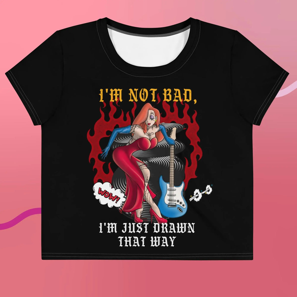 Black Jessica Rabbit crop tee with “I’m Not Bad, I’m Just Drawn That Way” graphic design