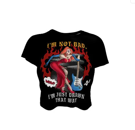 Black Jessica Rabbit crop tee with “I’m Not Bad, I’m Just Drawn That Way” graphic design