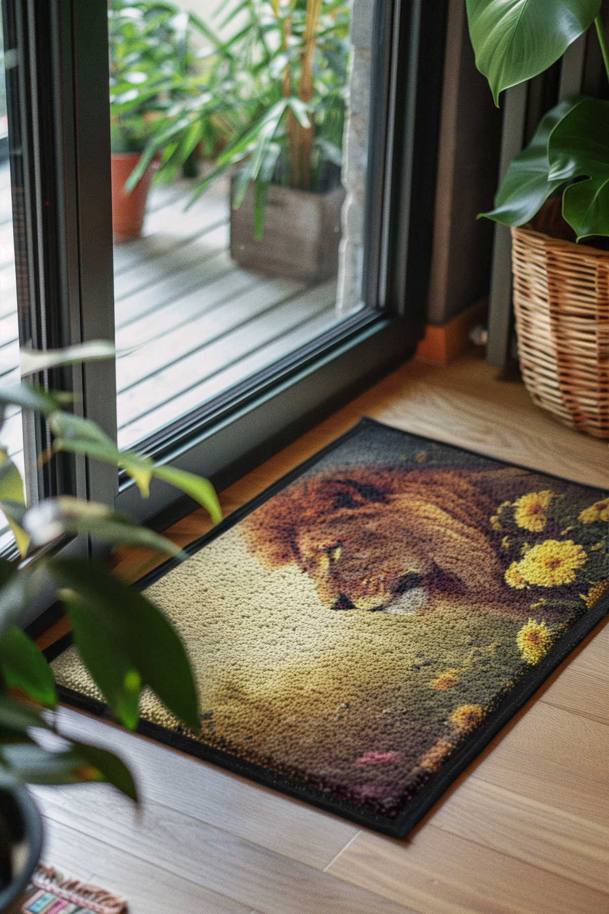 Lion and Floral Area Rug Size 36' x 24'; 60' x 36'; 72' x 48' 