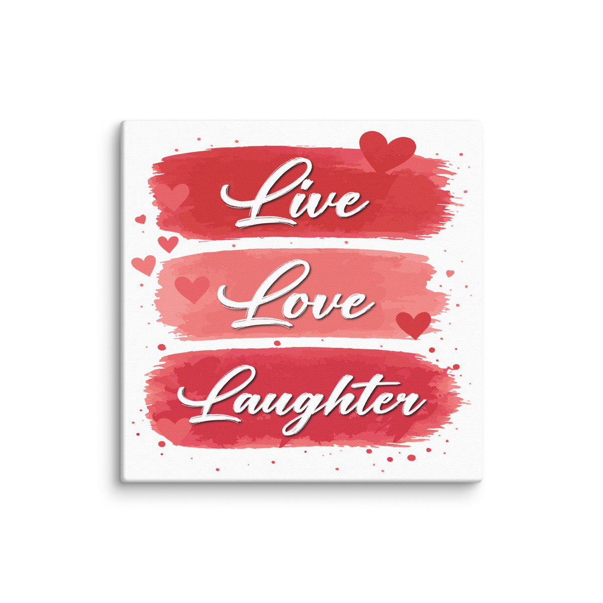 Live Love Laughter canvas print with red hearts and romantic typography wall art