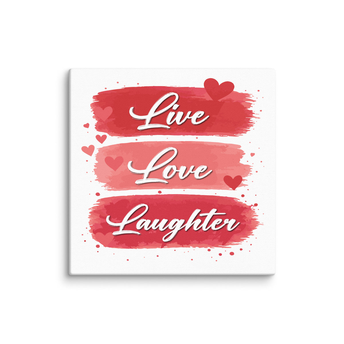 Live Love Laughter canvas print with red hearts and romantic typography wall art