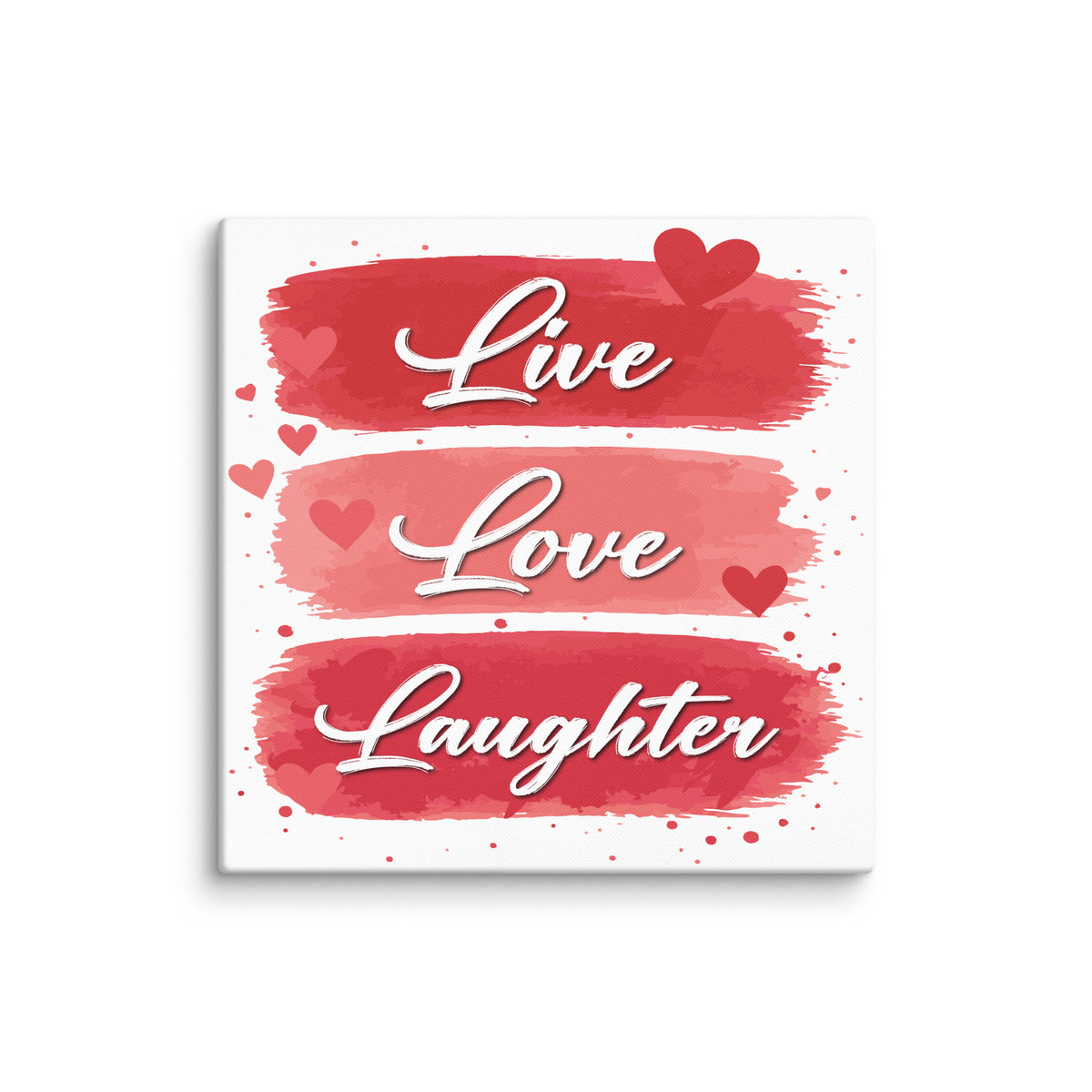 Live Love Laughter canvas print with red hearts and romantic typography wall art