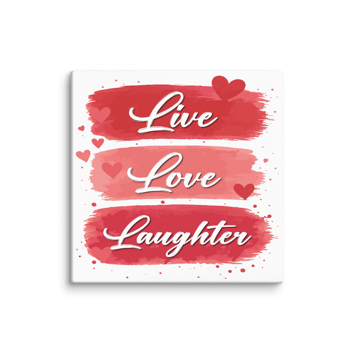 Live Love Laughter canvas print with red hearts and romantic typography wall art