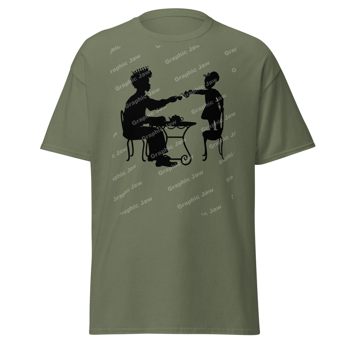 African American King and Young Daughter Having A Tea Party Army Green T-shirt