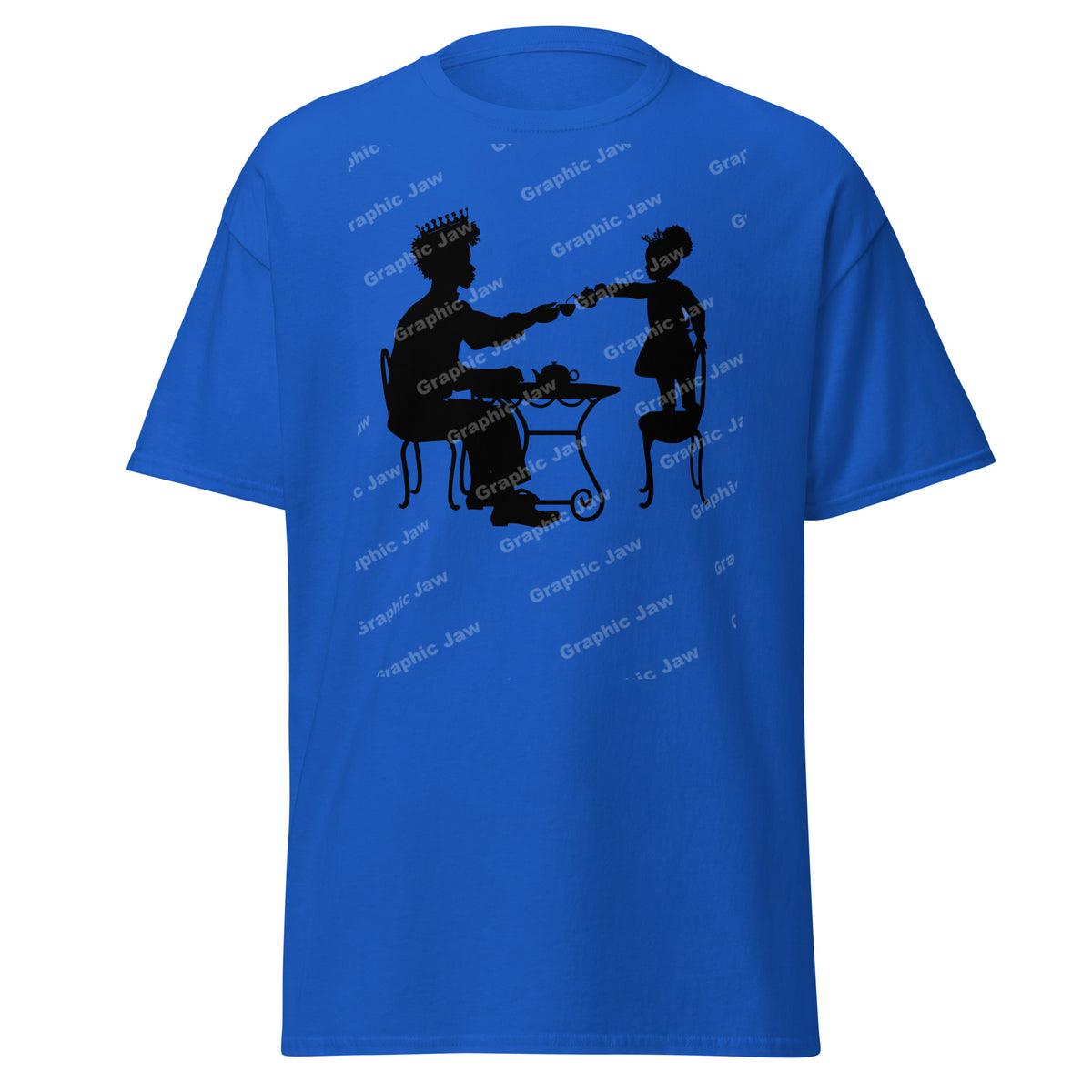 African American King and Young Daughter Having A Tea Party Blue T-shirt